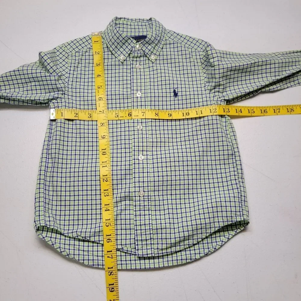 Ralph Lauren Green and Blue Check Plaid Button-Down Shirt Long Sleeves